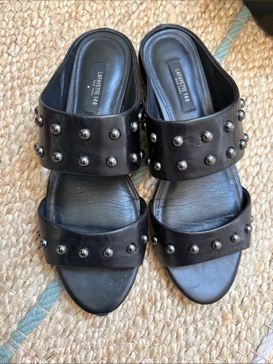 Lafayette 148 New York Shoes - Lafayette 148 New York Black Double-Strap Studded Mules